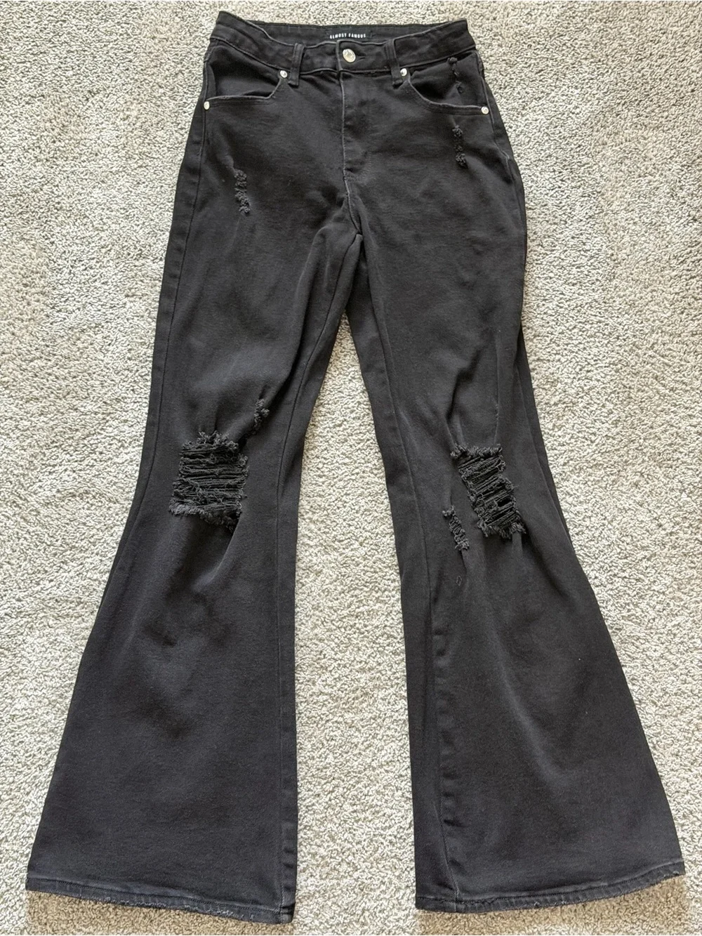 Almost Famous Black Distressed Flare Jeans - Wide Leg Cut